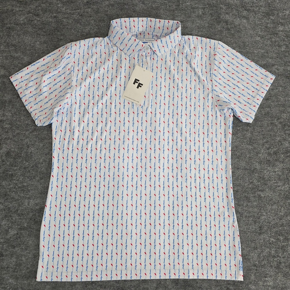 NWT FORE FATHERS‎ Polo Shirt Mens Size Medium White Golf Performance AOP Stretch